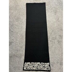 Chanel Cashmere Black Logo Trim Scarf